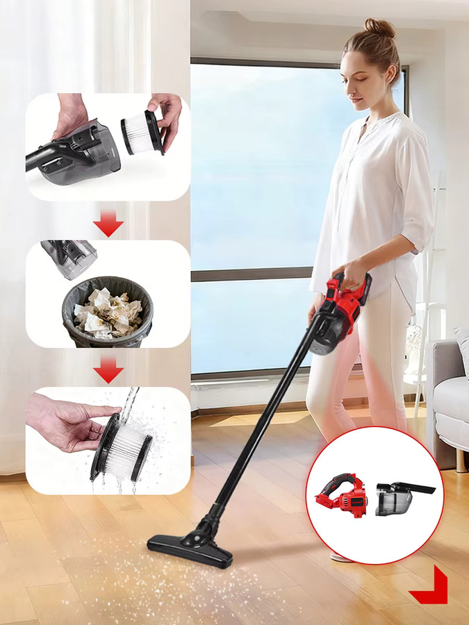ONEVAN Akku-Elektro-Staubsauger 1000W, tragbar und wiederaufladbar, Rot, passend für Makita 18V Akku-Pin - Bild 6