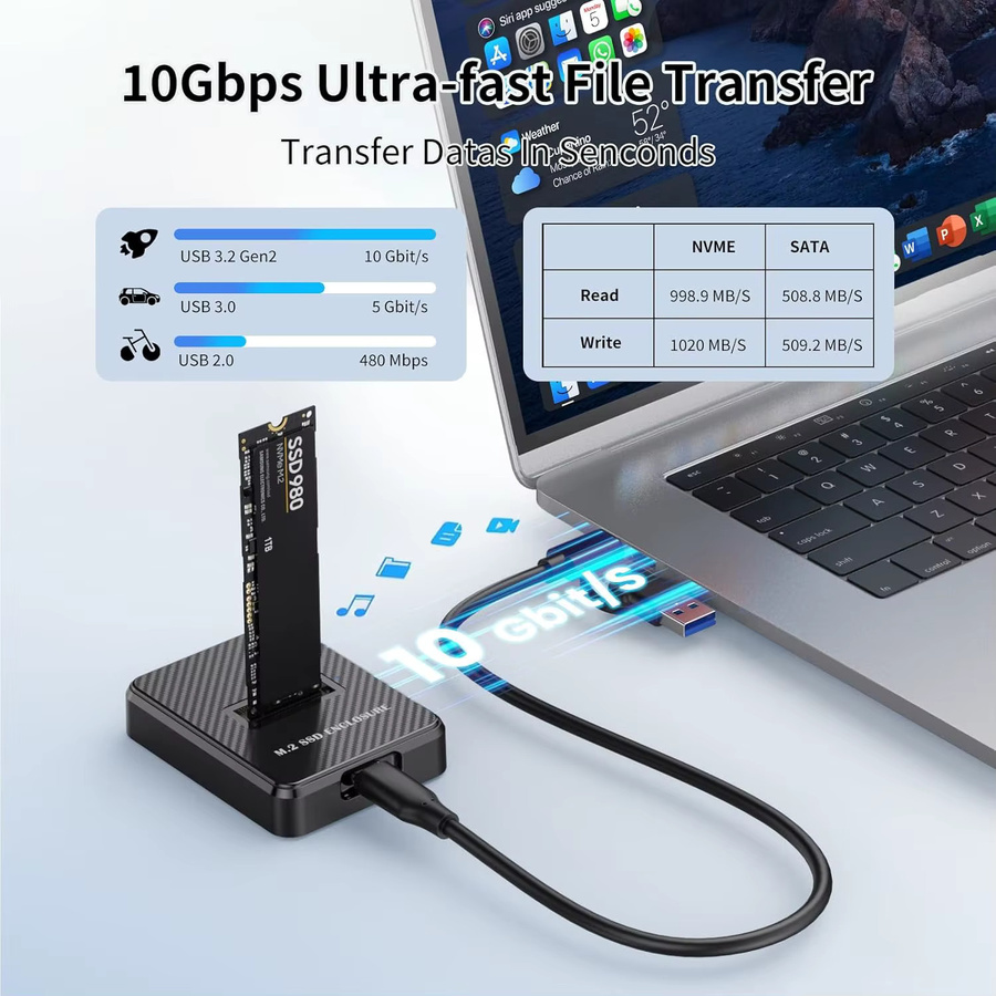 IRhasta M.2 NVMe SATA SSD Dockingstation Externes SSD-Festplattengehäuse mit 10G Geschwindigkeit in Schwarz - Bild 2