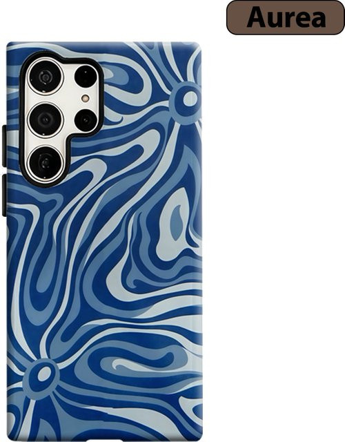 Stoßfeste Doppelschicht Handyhülle mit blau-weißem abstrakten Wirbel-Design für Samsung Galaxy S25 Ultra, S24 und S23 Ultra Plus - Bild 1