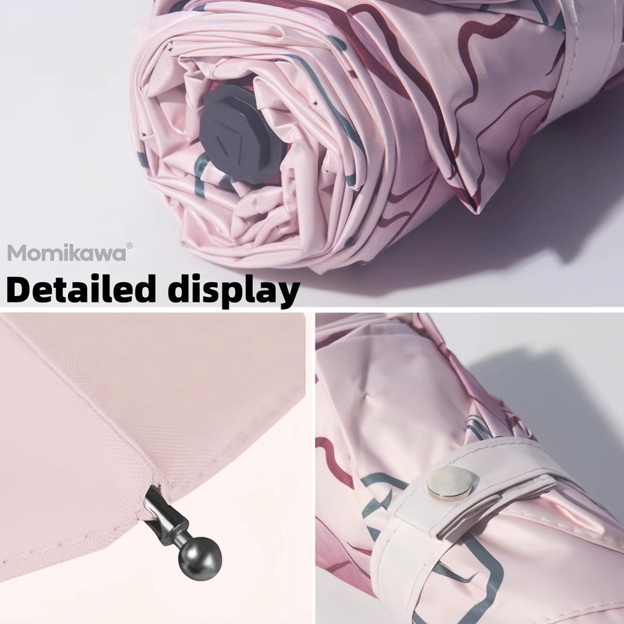 Momikawa Manueller 5-fach faltbarer Regenschirm, kompakt und UV-beständig, Pink - Bild 2