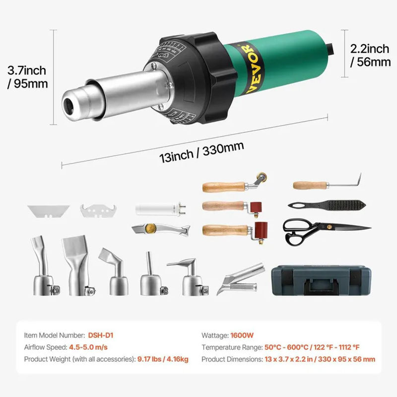 Buying Solutions MB Heißluft-Kunststoffschweißer 1600W mit 17 Zubehörteilen in Grün für PVC, TPO und Vinyl - Bild 6
