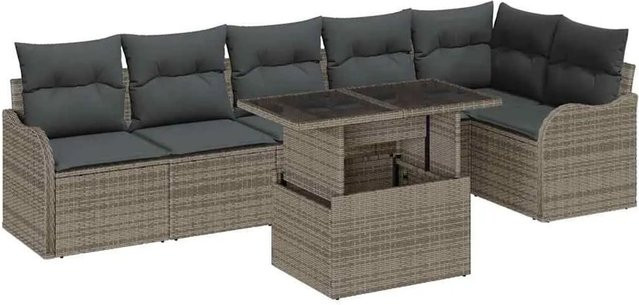 vidaXL Garten-Sofa-Set 7-tlg in Grau aus Poly Rattan und Stahl mit Kissen und Tisch im L-Shape Design - Bild 1