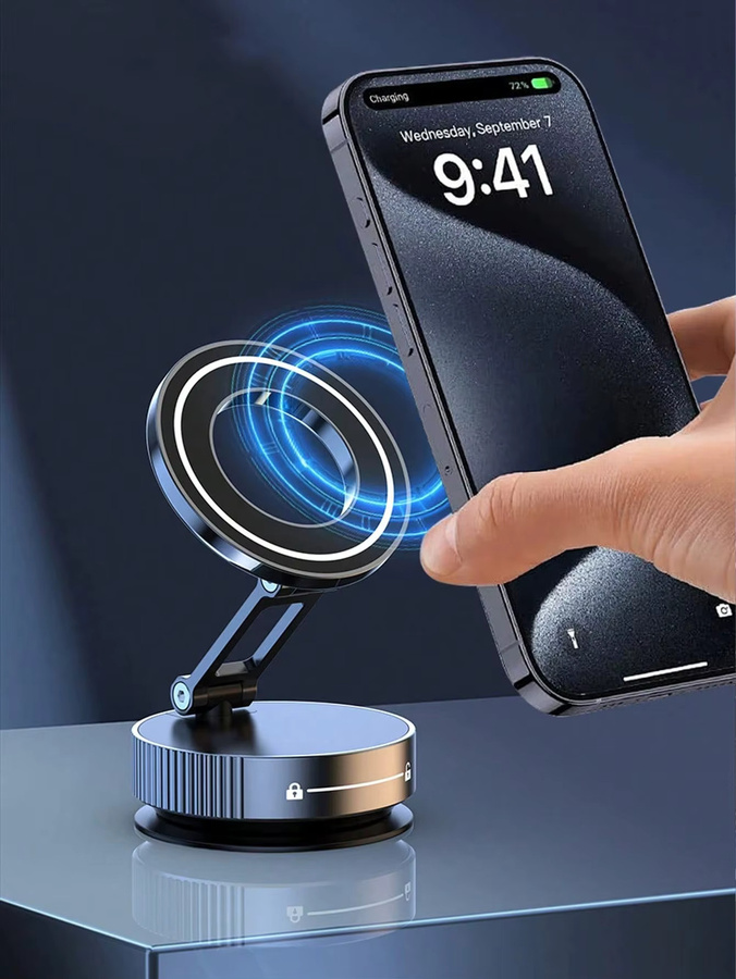 360 Grad faltbare MagSafe Autotelefonhalterung mit 3-Achsen-System und Vakuum-Magnetsaugbasis in Schwarz, kompatibel mit allen MagSafe Geräten - Bild 3
