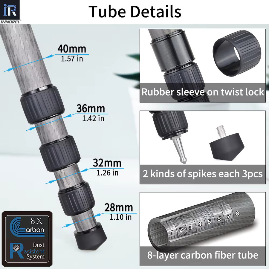 INNOREL NT404C Professionelles Schwerlast-Kamerastativ aus Kohlefaser in Schwarz mit 40mm Rohrdurchmesser und 30kg Traglast - Bild 3