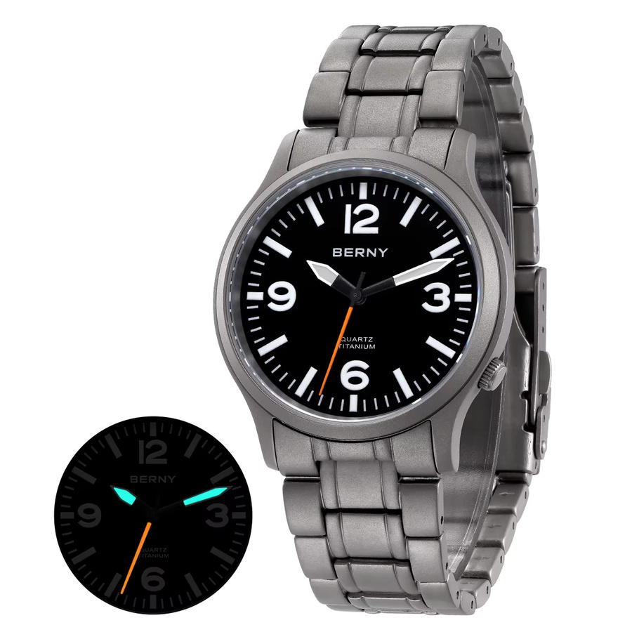 BERNY Armbanduhr Titan, Quarz, Saphirglas, Silber, Herren - Bild 7