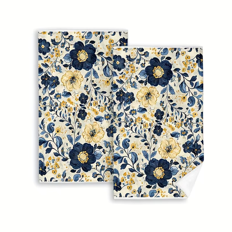 2er-Set saugfähige Küchentücher mit Blumenmuster in Dunkelblau und Gold, B: 40 cm, H: 60 cm - Bild 5