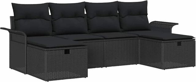 vidaXL Gartenmöbel-Set aus Poly-Rattan in Schwarz mit Ecksofa, Ottoman, Couchtisch und 6 Kissen - Bild 1