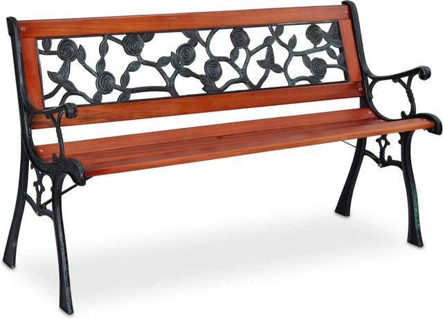 Relaxdays Gartenbank im Vintage-Design aus Gusseisen und Holz in Grün-Schwarz mit Armlehnen, B/T/H: 125 x 73 x 52,5 cm - Bild 1