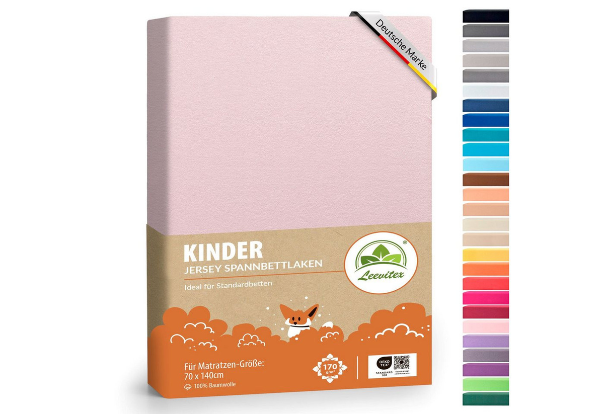 leevitex Spannbettlaken für Kinderbetten aus Jersey mit Gummizug, 1er-Set, verschiedene Farben, OEKO-TEX STANDARD 100 zertifiziert, B: 70 cm, L: 140 cm, Höhe: 15 cm - Bild 1