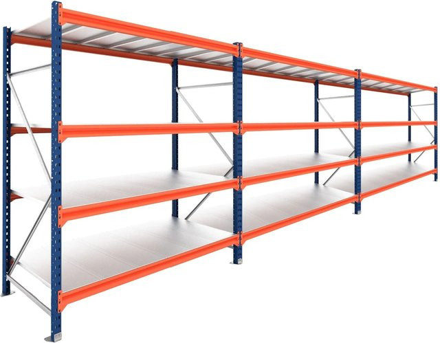 PROREGAL DOMINUS Schwerlastregal Weitspannregal mit 3 Feldern und 4 Ebenen, Farbe Blau/Orange, B/H/T: 250 x 720 x 100 cm, Fachlast 332 kg - Bild 1