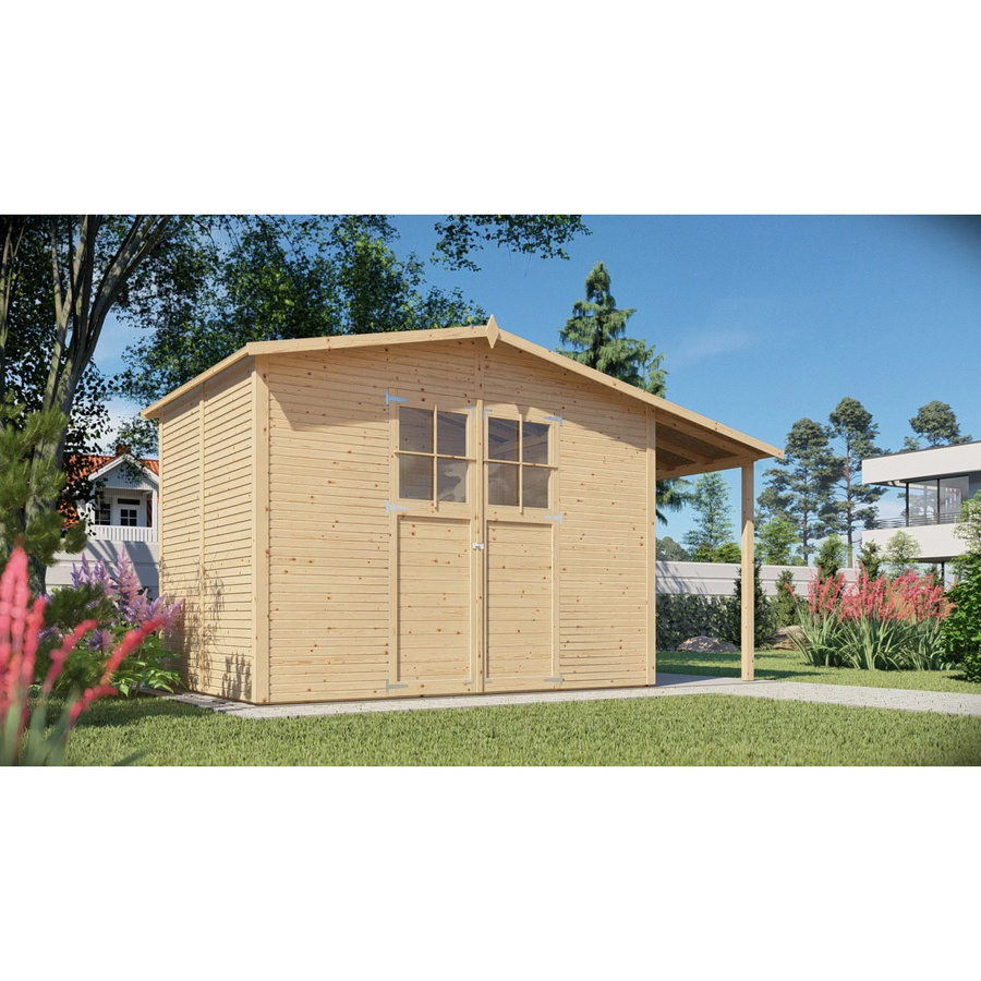 Bertilo Gerätehaus Plexi Apex 4 Plus in Natur mit Satteldach, B: 424 cm, T: 202 cm, H: 241 cm - Bild 2