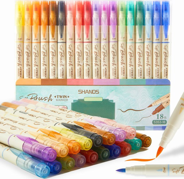 18-teiliges Set Pigment-Farbstifte in Multicolour mit doppelseitigem Design aus weicher und feiner Spitze - Bild 1