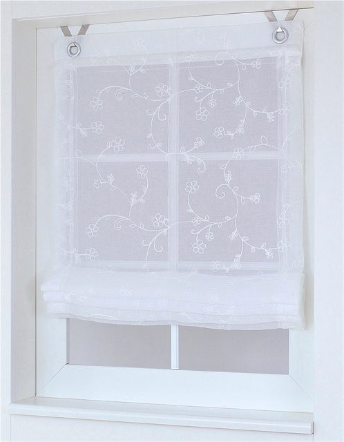 Raffrollo Heine Home in Weiß mit floralem Blumenmuster, semi-transparent, 100% Polyester - Bild 1