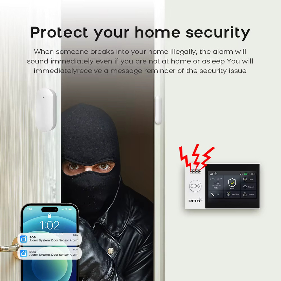 HIVA Drahtloses GSM-Alarmsystem in Weiß mit WiFi-Einbrucherkennung und Tuya Smart Life App-Kompatibilität für Zuhause, Garage oder Büro - Bild 5