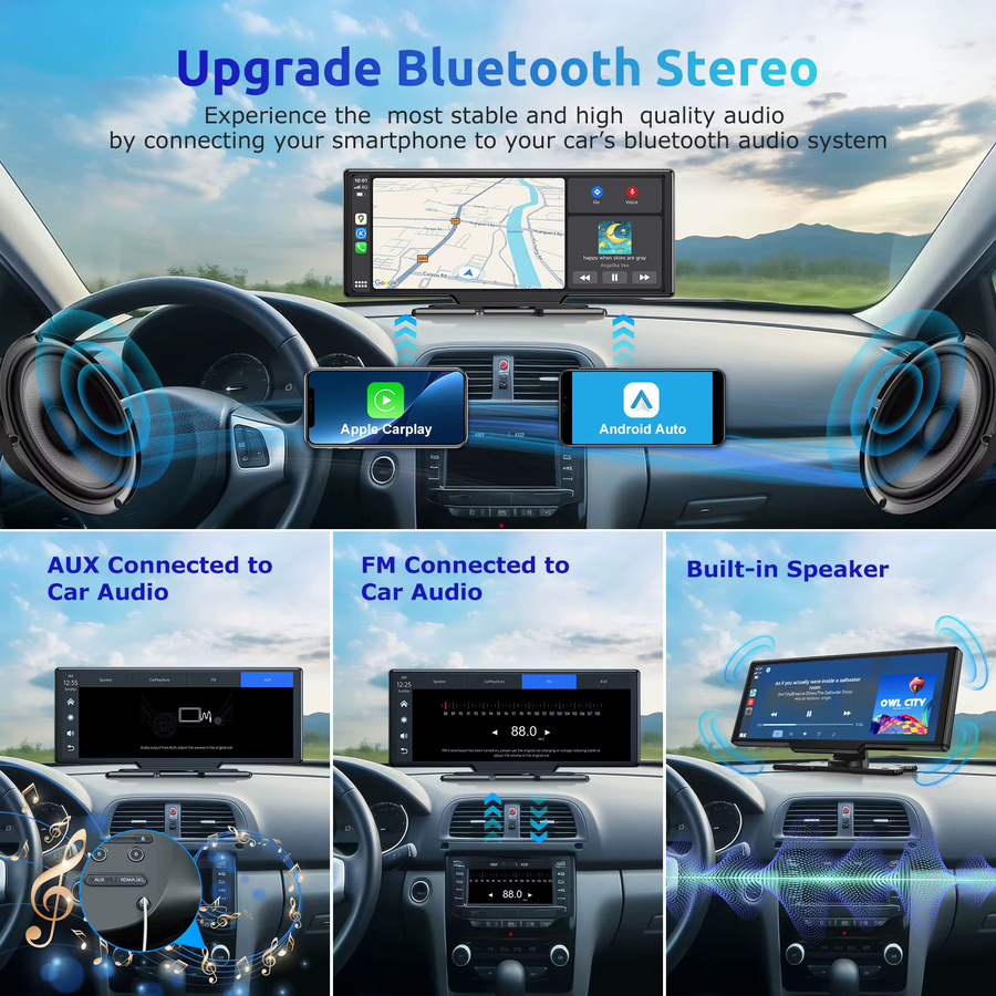 ESSGOO 4K Dash Cam mit Wireless CarPlay und Android Auto, ADAS, Bluetooth, GPS und AUX, Schwarz, 10,26 Zoll - Bild 5
