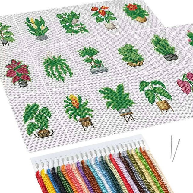 Huacan Mini-Kreuzstich-Set mit floralem Pflanzenblatt-Motiv in Multicolour - Bild 1