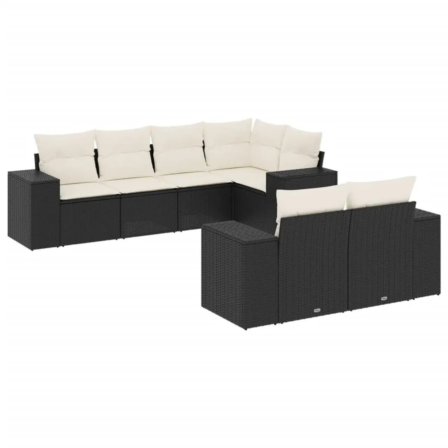 vidaXL 7-teilige Garten-Sofagarnitur in L-Form aus Poly-Rattan mit Kissen in Schwarz und Cremeweiß - Bild 2