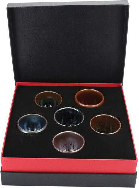Aimo Set aus 6 Keramiktassen für Kung Fu Tee in Schwarz mit Blumenmuster - Bild 1