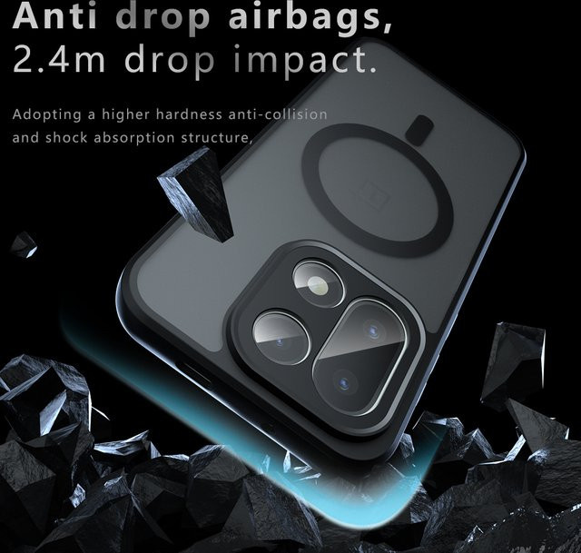 MagSafe Schutzhülle für OnePlus 15R 13 12R Nord 5 4 Ace 6 5 in Schwarz mit TPU und PC Airbag sowie Frosted Shockproof Rückseite - Bild 1