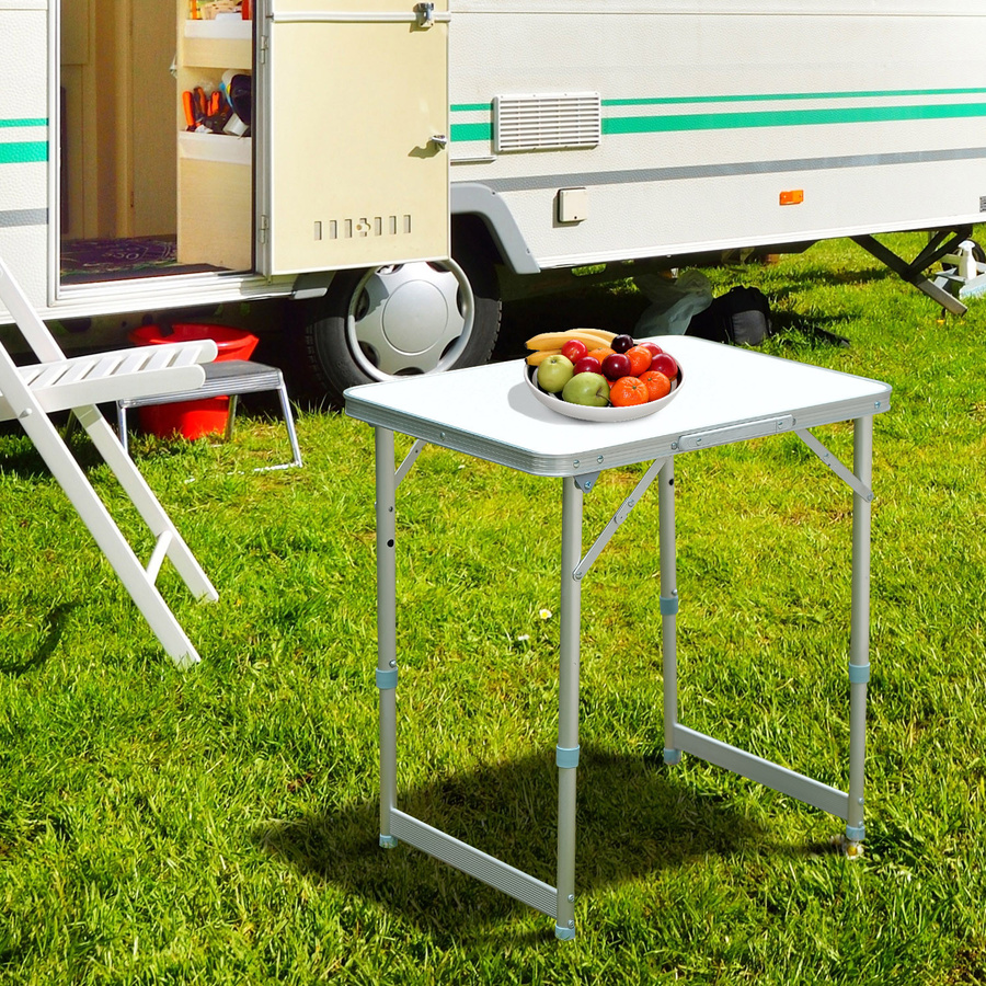 Outsunny Campingtisch höhenverstellbarer Klapptisch aus Alu und MDF in Weiß B: 60 cm, T: 45 cm, H: 47,5-64 cm - Bild 2