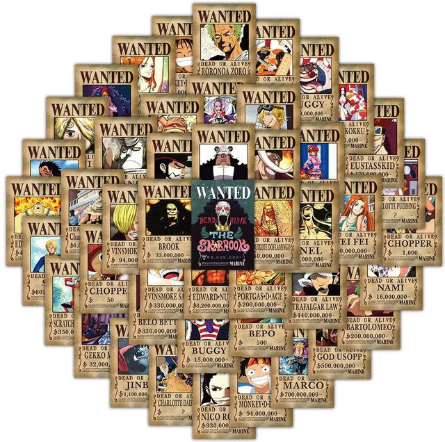 One Piece Steckbriefe Aufkleber, 50 Stück - Bild 1