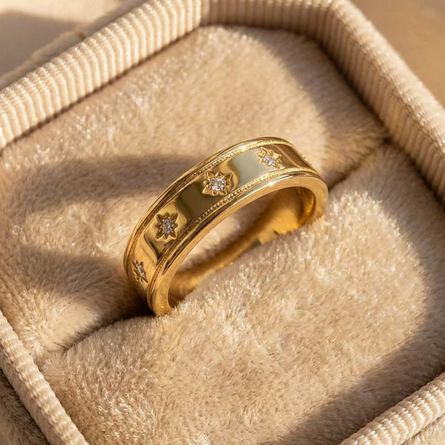 Ring Stern, 925 Silber, Gold, Zirkonia, Damen - Bild 1