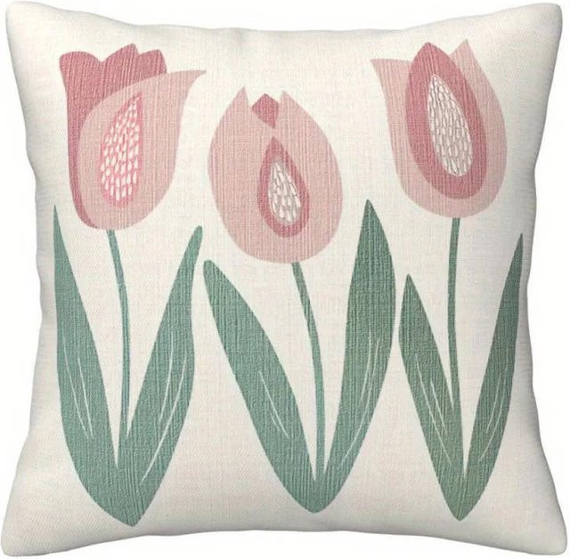 JMG Clothing Dekorativer Kissenbezug mit Blumenmuster in Rosa und Weiß, Kurzplüsch, B/B: 45 x 45 cm - Bild 1