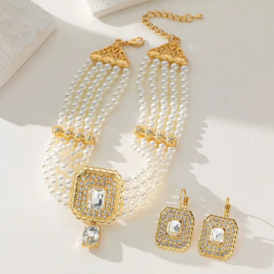 Herseygold Schmuck-Set, Perlenkette, Ohrringe, Messing, Gold, Perle - Bild 2
