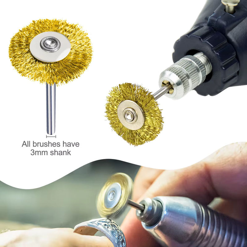 XCAN 45-teiliges Stahlbürsten-Set mit Messingkopf und Mini-Bohrer, 3mm Schaft, Gold, Rostentferner für Dremel-Rotationswerkzeuge - Bild 4