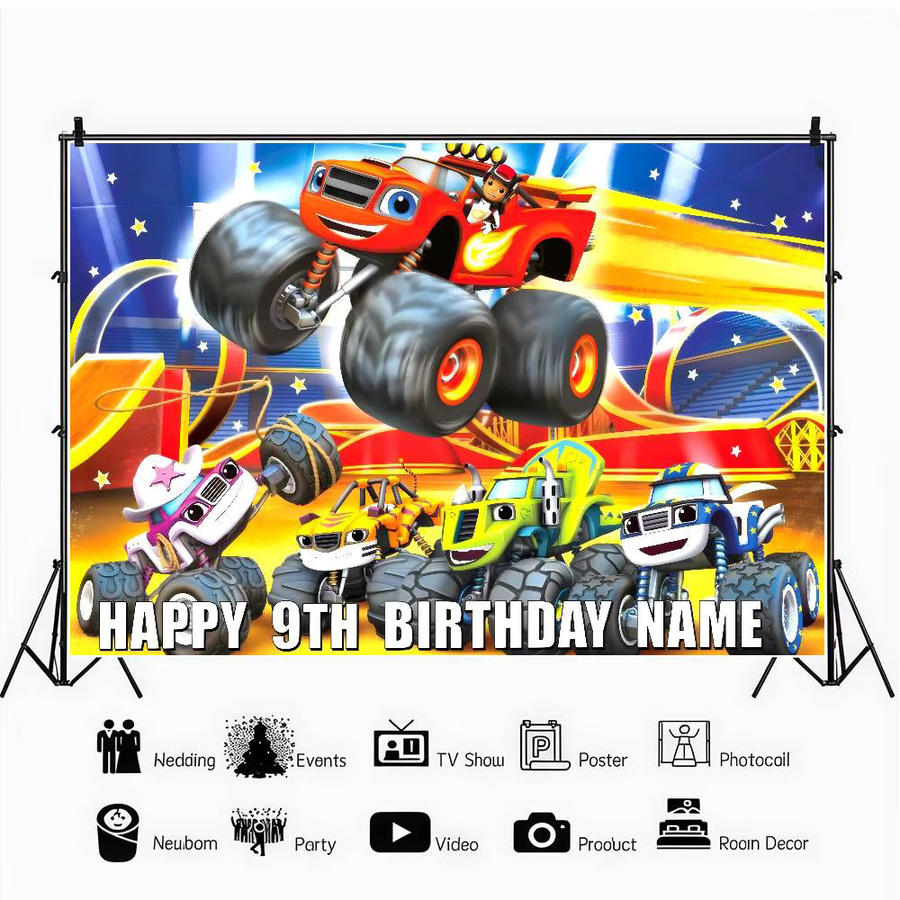 Mesuca Halo Blaze and the Monster Machines Fotohintergrund für Kindergeburtstage, Mehrfarbig, Textil, Breite: 70 cm - Bild 2