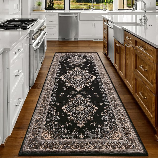 VIKAMA Boho Orient Teppich Schwarz, rutschfest und schmutzabweisend, B/T/H: 120 x 40 x 40 cm - Bild 1