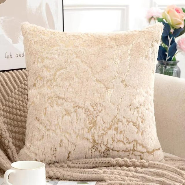 JMG Clothing Dekor-Kissenbezug aus weichem Plüsch mit Goldfolien-Dekor in Weiß und Beige, B/T/H: 43 x 43 x 0 cm - Bild 1