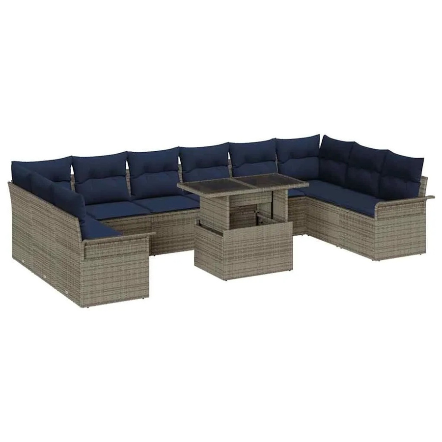 vidaXL Gartensofa-Set in U-Form aus Poly Rattan und Stahl mit 11 Kissen in Grau-Blau - Bild 2