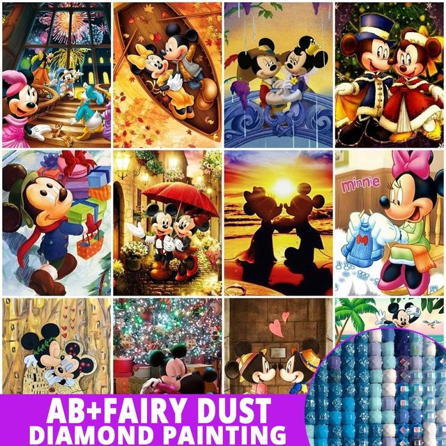 Disney Diamond Painting Set mit Mickey, Minnie und Goofy als 5D DIY Mosaik Kunstwerk in Multicolor - Bild 1