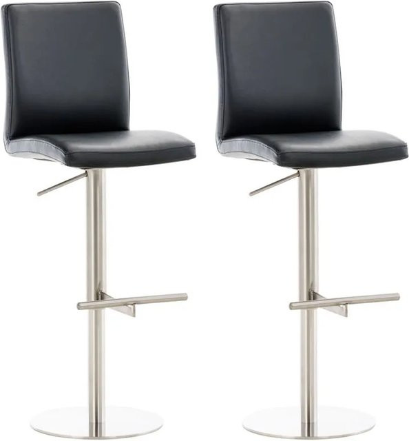DELUKE 2er Set Barhocker DIVER aus Kunstleder in Schwarz mit silbernem Fuß, höhenverstellbar und drehbar mit Lehne, B/T/H: 40 x 49 x 93 cm - Bild 1