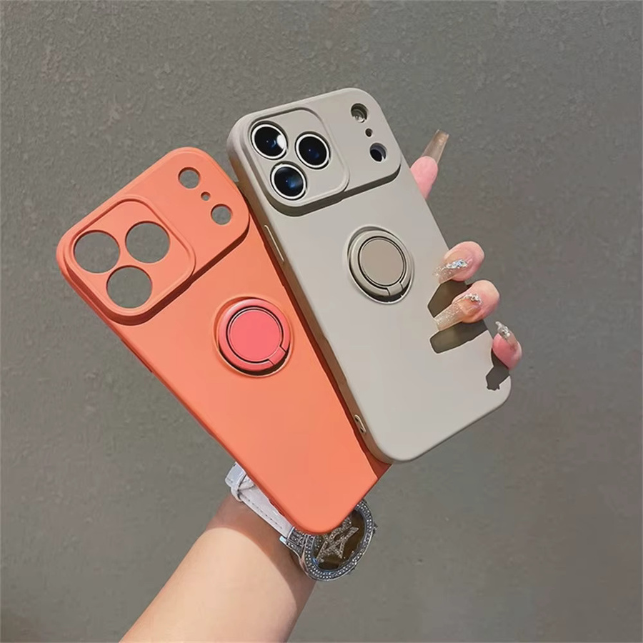 Luxuriöse Silikon-Soft-Hülle mit Ringhalter-Ständer für iPhone 17 Air 16 15 14 13 Plus Pro Max, stoßfest, mehrfarbig - Bild 1