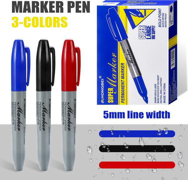 Permanentmarker Set mit feiner Spitze in Blau und Mehrfarben, wasserfest und schnell trocknend für Kunststoff, Metall und Karton - Bild 1