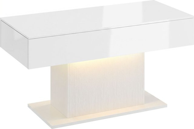 HOMCOM Couchtisch in Weiß mit Hochglanz-Finish, moderner Wohnzimmertisch mit LED-Beleuchtung und 2 Schubladen inklusive Fernbedienung, B/T/H: 108 x 48 x 55 cm - Bild 1