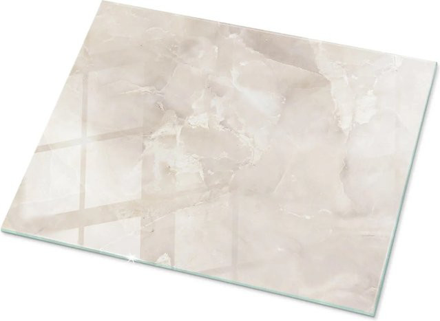 Tulup Tischplatte aus Glas mit Marmor-Textur in Beige und Weiß, Rechteckig, B: 80 cm, T: 60 cm - Bild 1