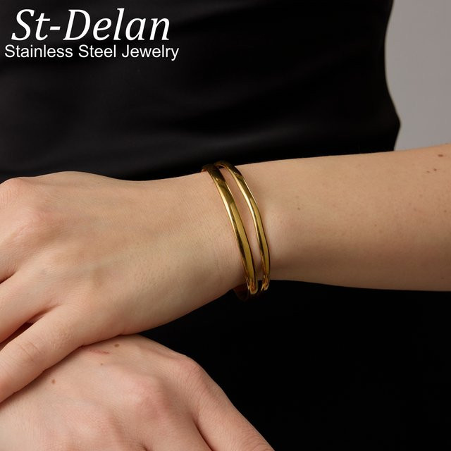 St.delan Manschettenarmreif, vergoldeter Edelstahl, Damen, 13 mm breit - Bild 1