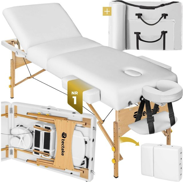 tectake 3 Zonen Massageliege mit Holzgestell und Kunstleder in Weiß, B/T/H: 218 x 70 x 90 cm - Bild 1