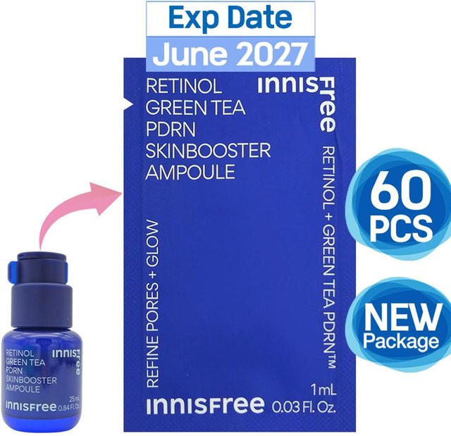 INNISFREE Retinol Grüner Tee PDRN Skinbooster Ampulle Serum, 60 ml, Unisex - Bild 1