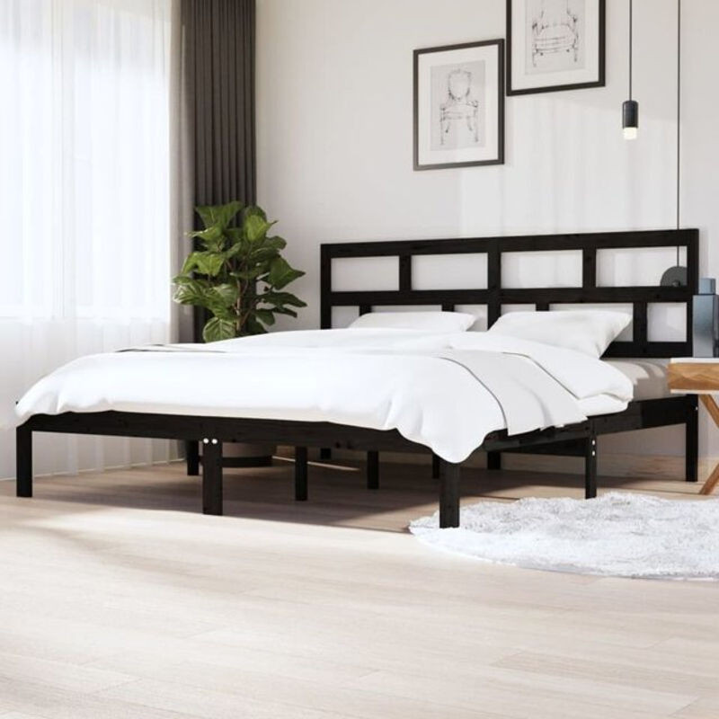 Modernes Massivholzbett aus Kiefer von Vidaxl in Schwarz, B/T: 200 x 200 cm - Bild 1