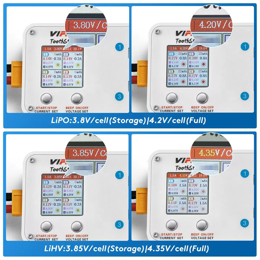 VIFLY ToothStor 2S LiPo-Akkuladegerät mit 1,5A Ausgang, USB-C PD und XT60 Anschluss in Weiß für Whoop Drohnen - Bild 6