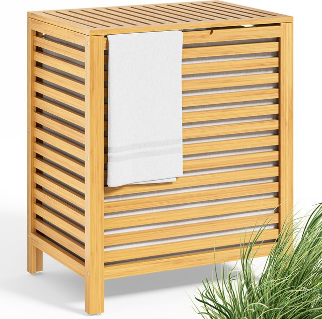 Casaria Wäschekorb aus Bambus mit herausnehmbarem Wäschesack und Deckel, Braun, Volumen: 62 l, B/T/H: 36,0 x 61,0 x 36,0 cm - Bild 1