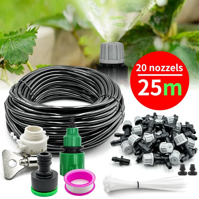 Outdoor Misting Kühlsystem mit Nebel Sprinkler Düsen Set in Schwarz zur Pflanzenbewässerung - Bild 1
