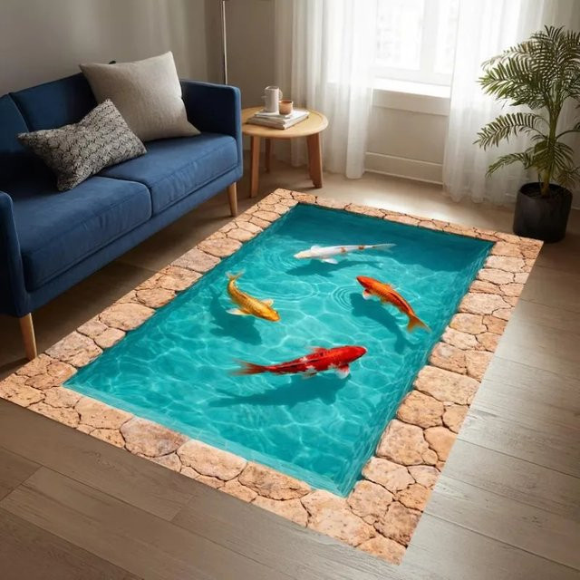 VIKAMA 3D-Illusions-Koi-Teich-Matte, rutschfest und waschbar, rechteckig, Multicolour - Bild 1