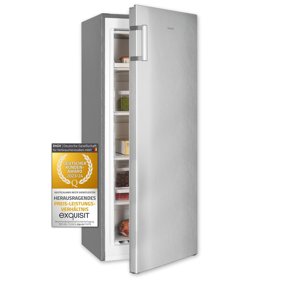 Exquisit GS230-H-010E Gefrierschrank in Silver, Standgerät mit Inoxlook, B/T/H: 55 x 55 x 188 cm - Bild 2