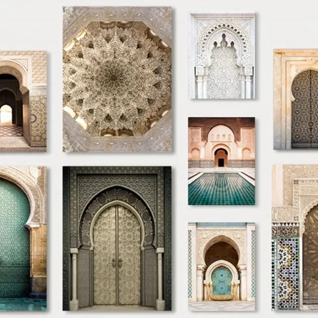 Potdemiel Wandkunstdruck Marokko Arabische Tür Architektur Minimalistische Leinwandmalerei als Poster für dein Wohnzimmer - Bild 1
