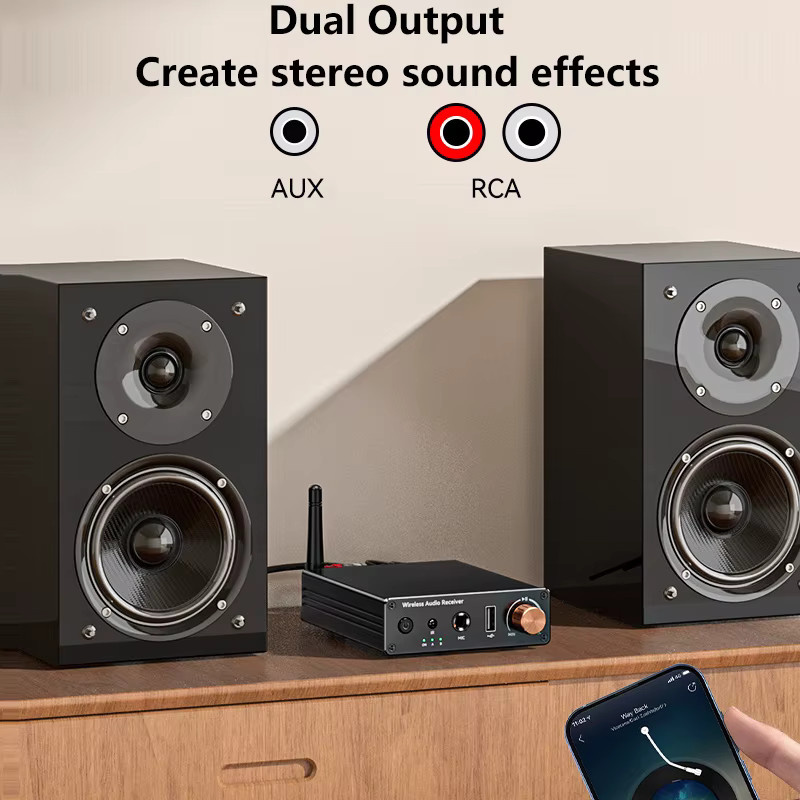 kebidumei Bluetooth 6.0 Audio Receiver und Sender, Wireless Audio Adapter mit U-Disk und 6,5 mm Karaoke Anschluss, Drahtloser Musikverstärker für Lautsprecher und Auto, Schwarz - Bild 3